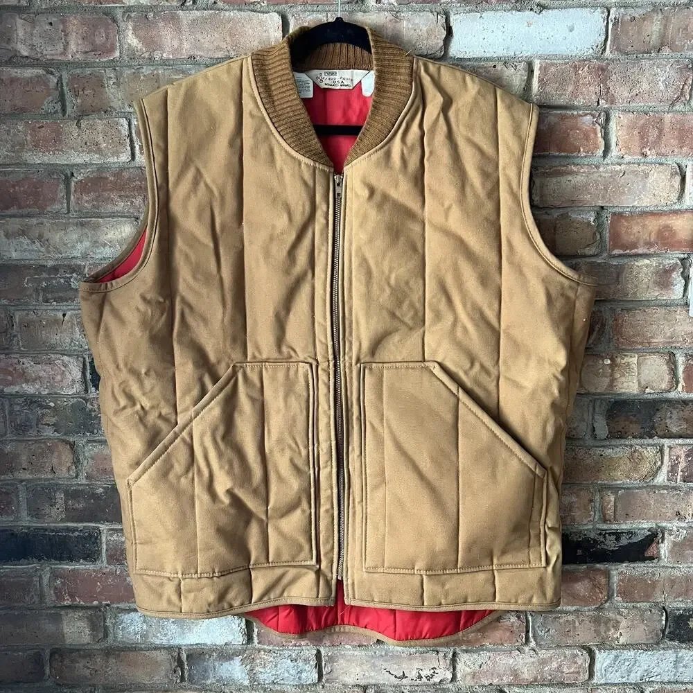 VTG 80s Walls Blizzard Puff Vest Duck Canvas Brown Insulated Mens XXL 50-52